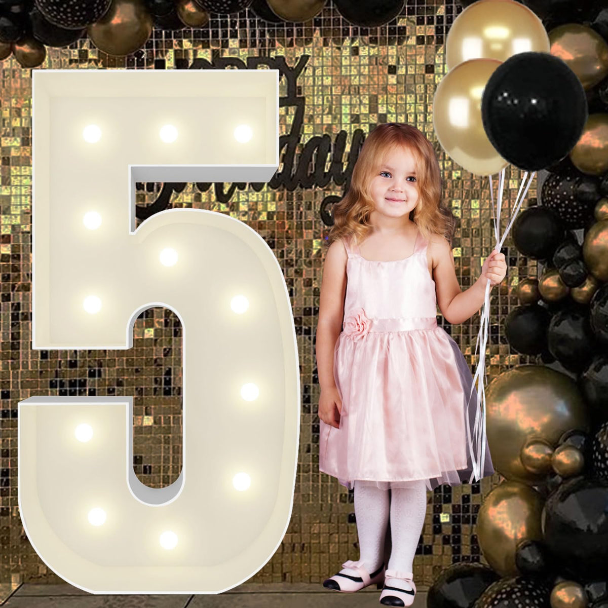 JoyBox Design 4ft marquee number frame creates an eye-catching centerpiece for celebrations.