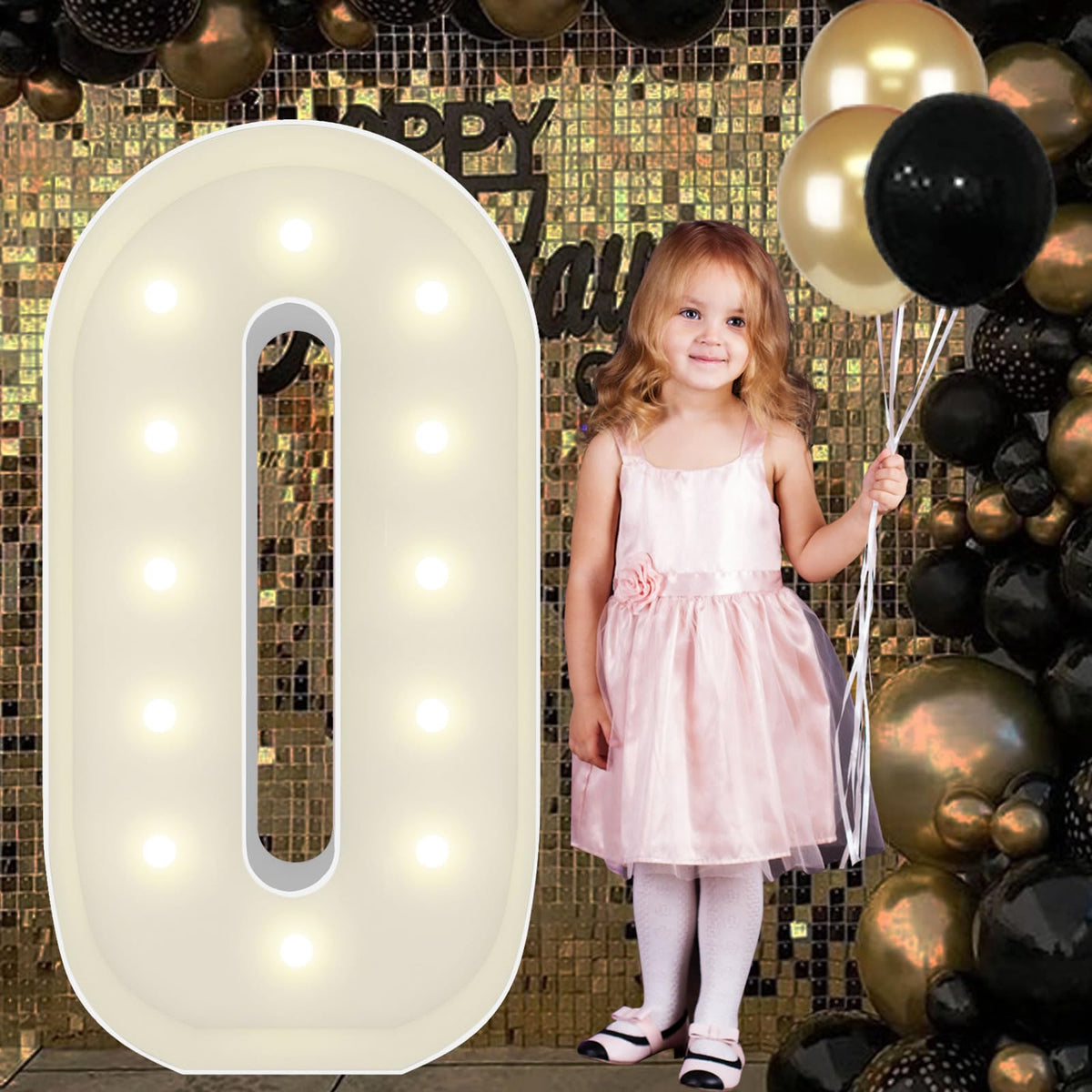 JoyBox Design 4ft marquee number frame illuminated for dramatic party decor
