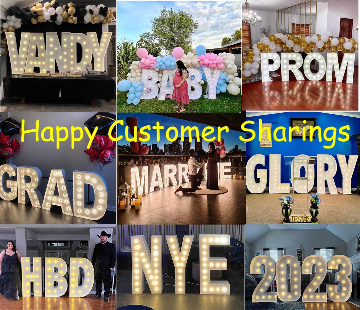 JoyBox Design baby shower decor using marquee letter A for dramatic backdrop.