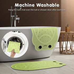 Cute frog motif keeps bath time enjoyable for kids.