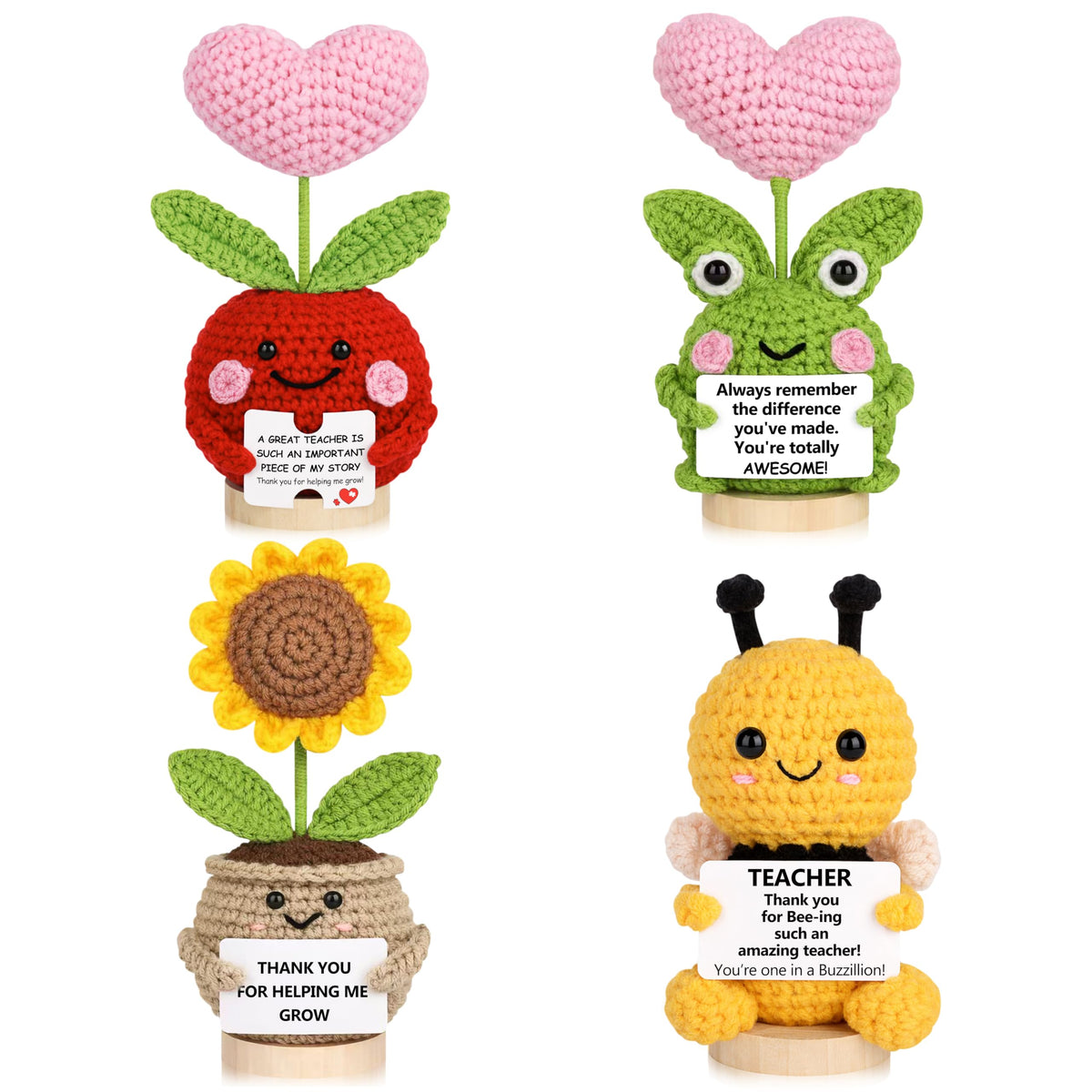 JoycuFF crochet frog figure perched upright for desk or windowsill, a vibrant energy booster