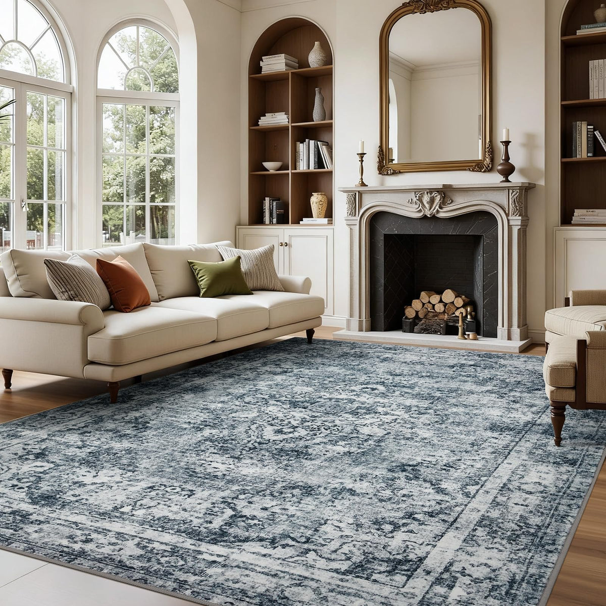 Joydeco 5x7 living room rug with floral design, ideal focal point.