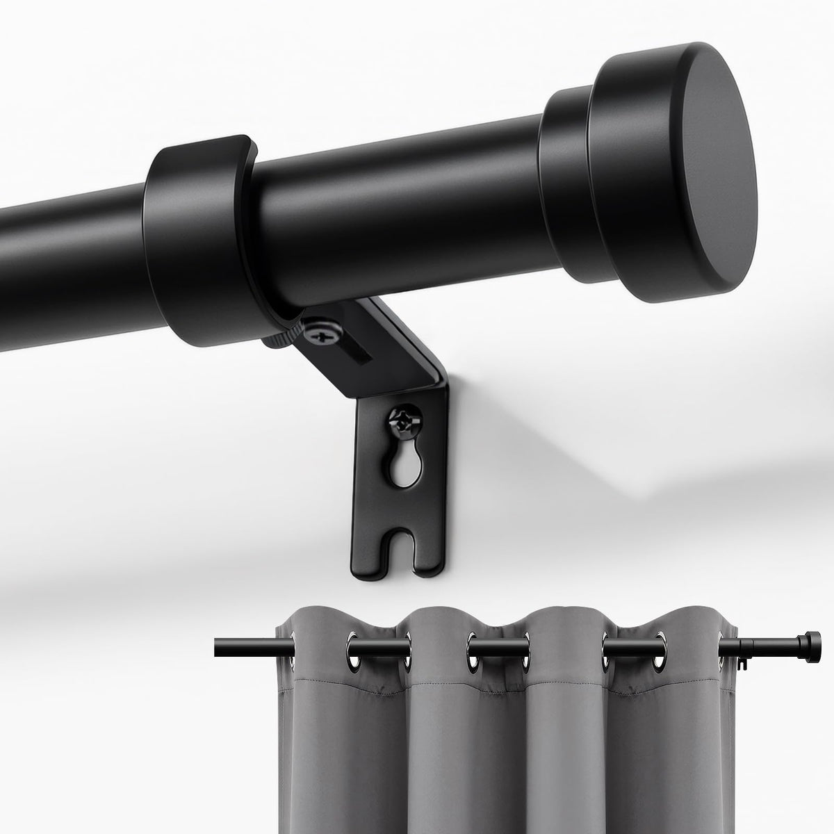 Joydeco adjustable curtain rod extended 16 to 120 inches to fit varied windows.