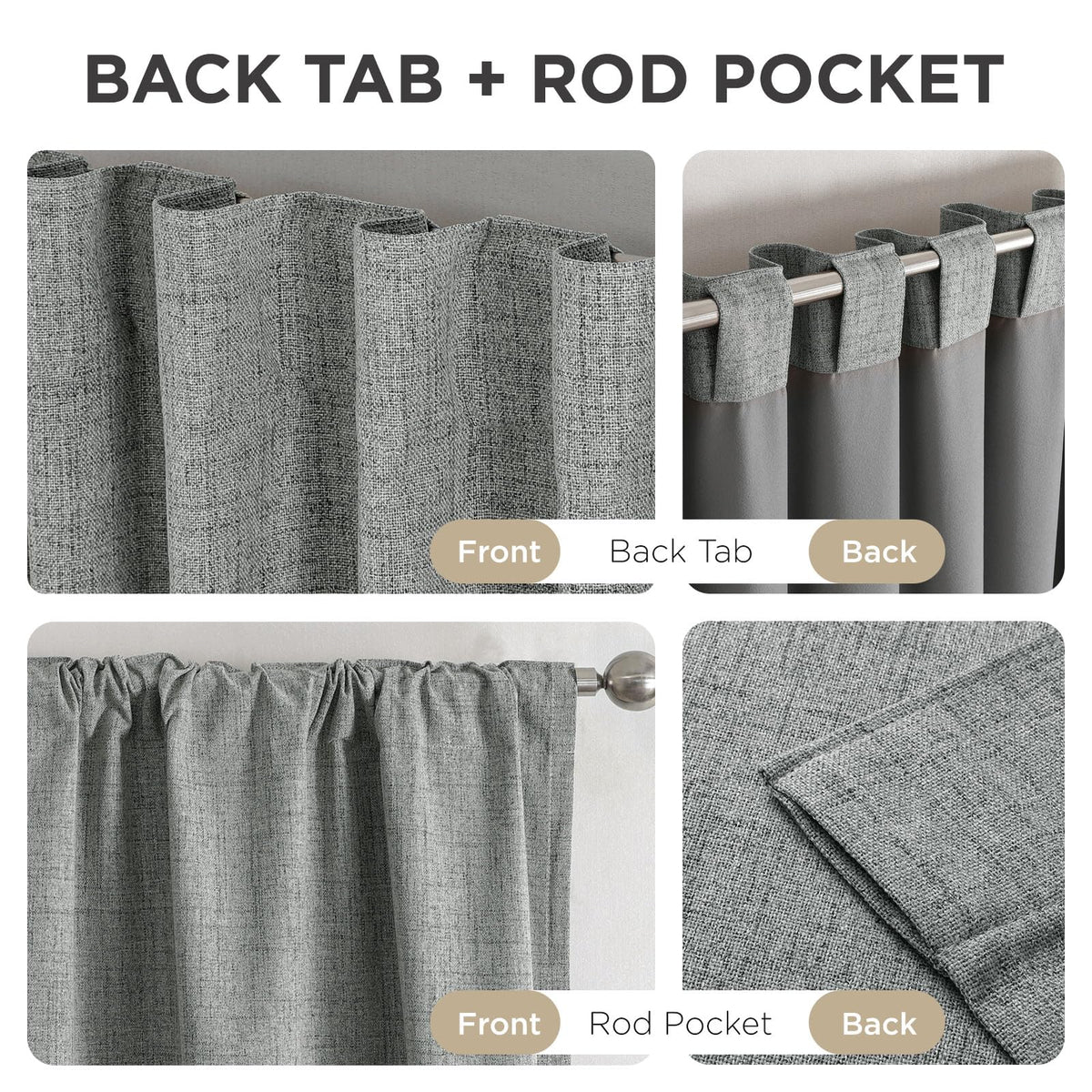 Joydeco back-tabs offer a modern alternative to traditional rod pockets.