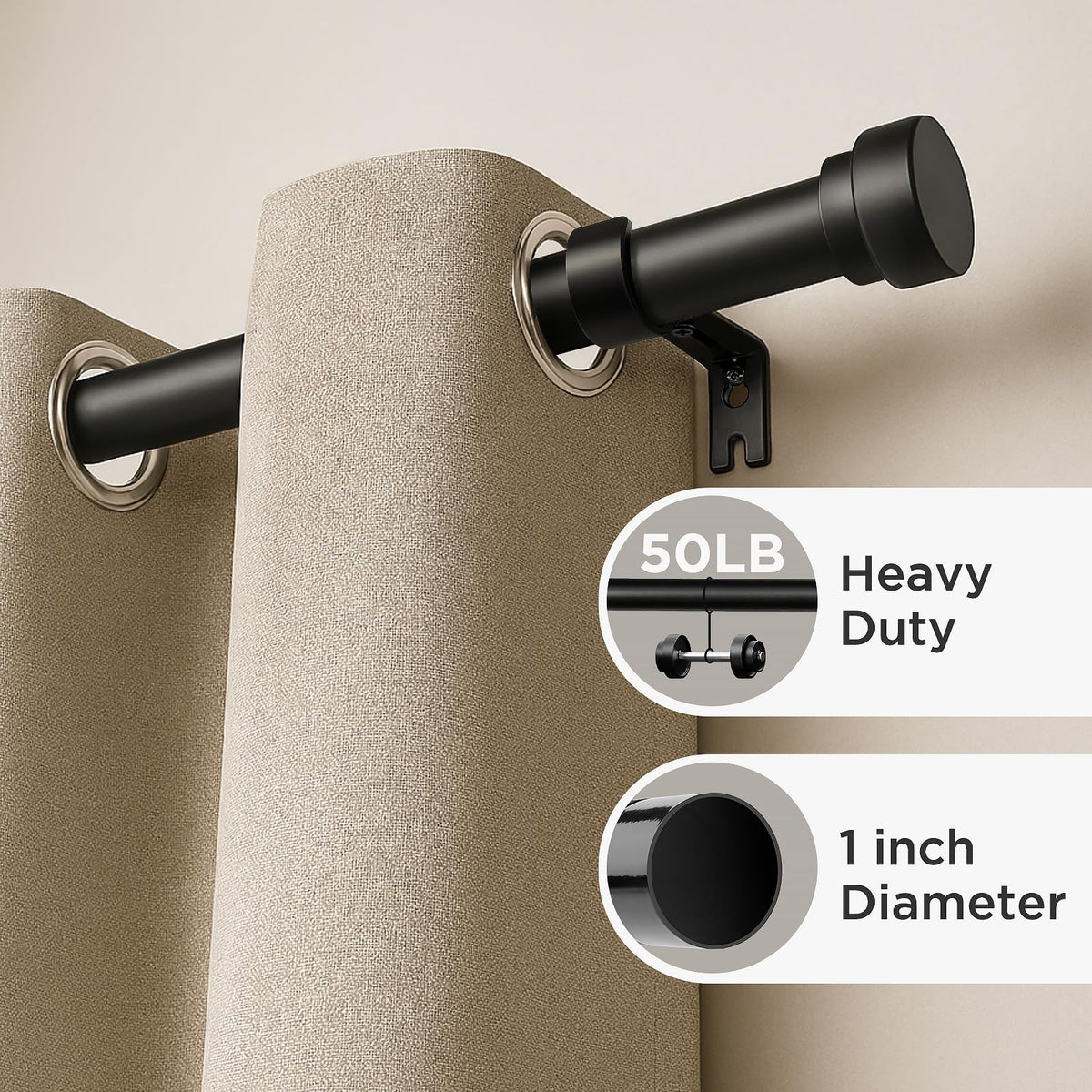 Joydeco black 1-inch diameter curtain rod adds sleek durability to any room.