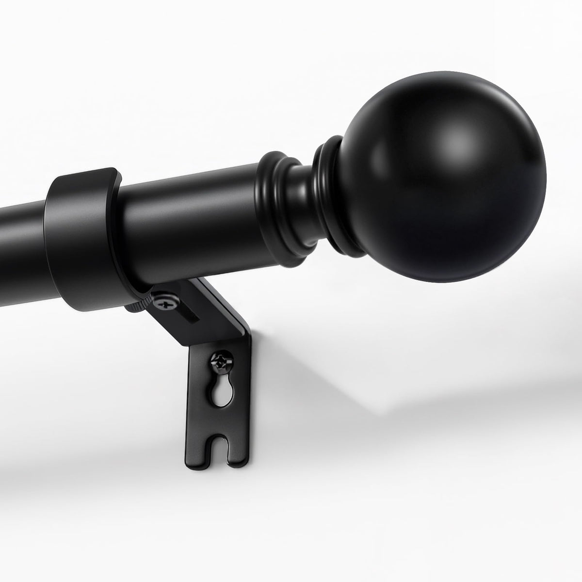 Joydeco black curtain rods assembly view with easy length customization