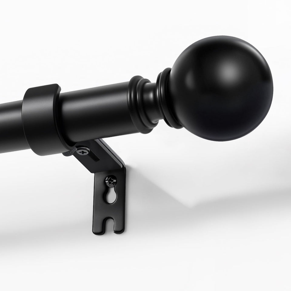Joydeco black curtain rods assembly view with easy length customization