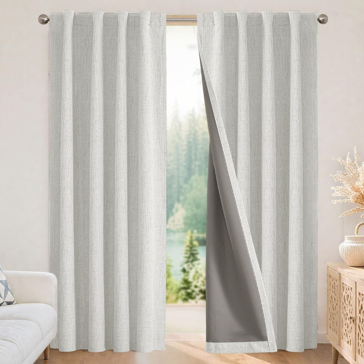 Joydeco blackout curtains 90-inch panel setup for total light blocking and privacy