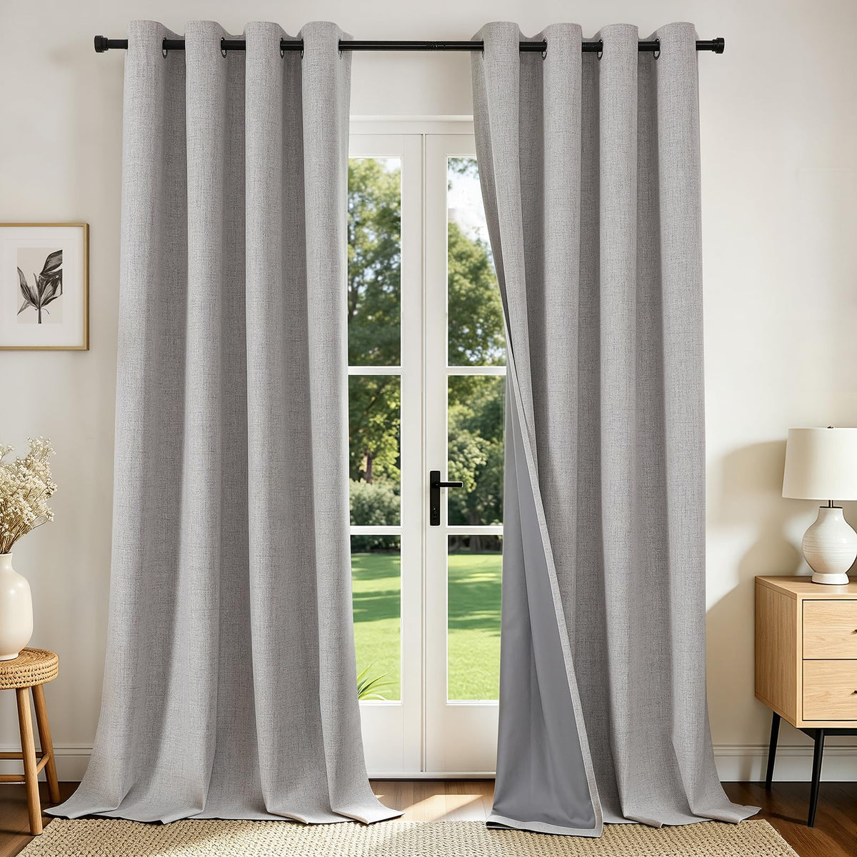 Joydeco blackout curtains texture closeup for elegant room styling and privacy.