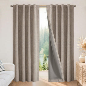 Joydeco blackout curtains front view in bedroom for complete darkness