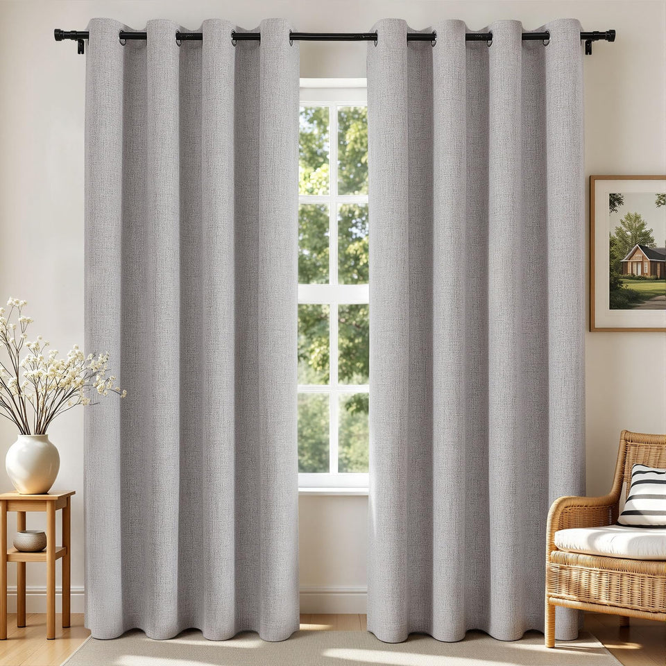 Joydeco blackout curtains 84-inch panel, left view, improving privacy and darkness