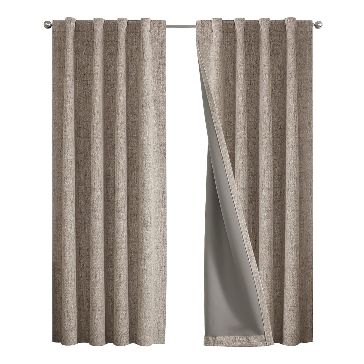 Joydeco blackout curtains with rod-pocket detail provide privacy and smooth folds.