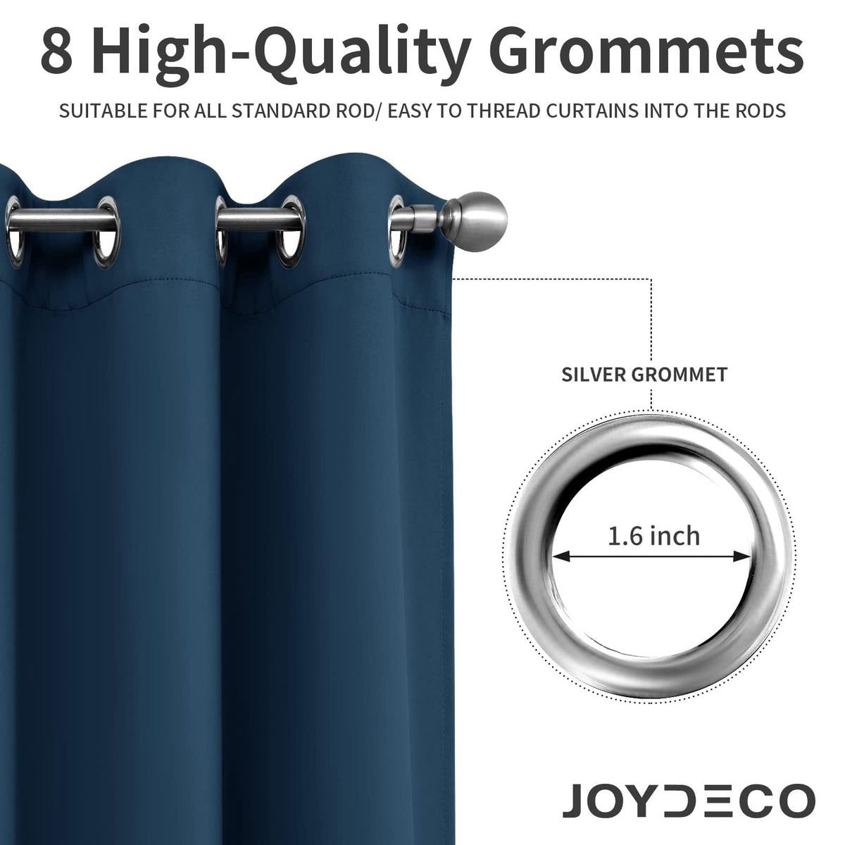 Joydeco grommets enable easy hanging and quick setup.