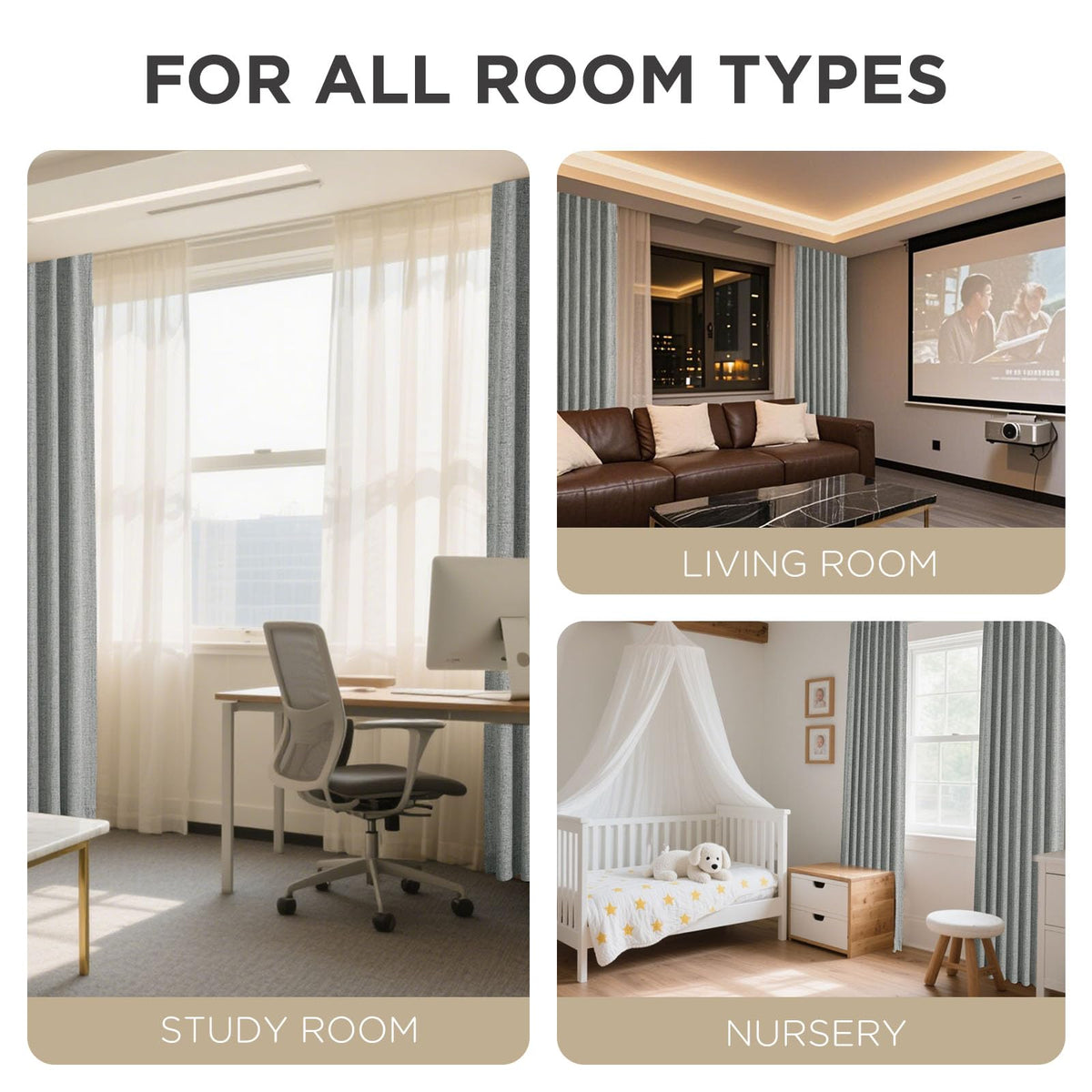 Joydeco machine-washable curtains simplify care and maintenance.