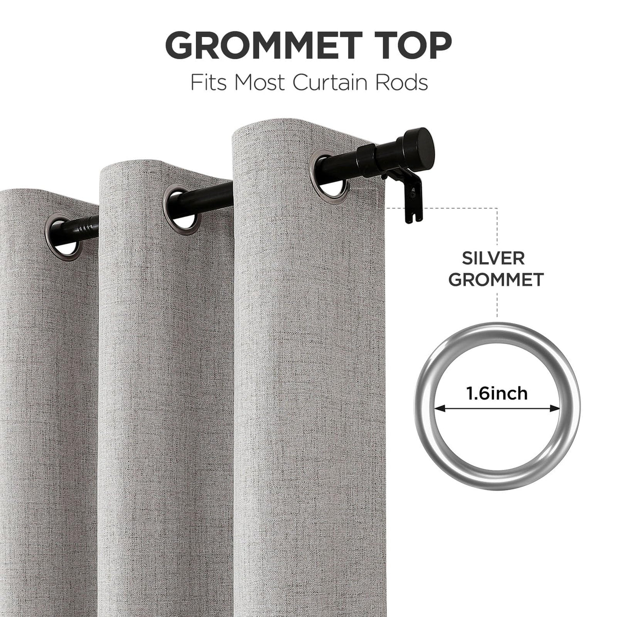 Joydeco blackout curtains display noise reduction through dense weave for a quieter room.