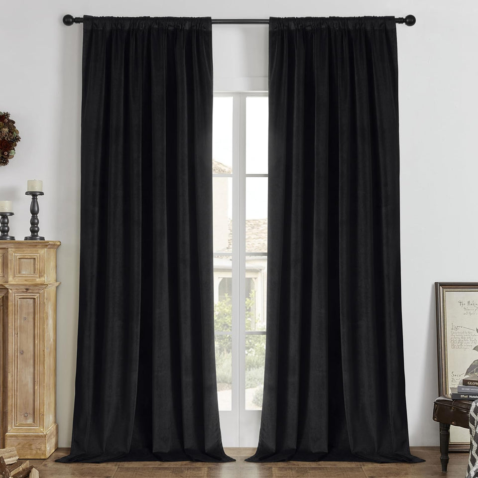 Joydeco blackout velvet curtains in 84-inch panels provide room-darkening for better sleep.