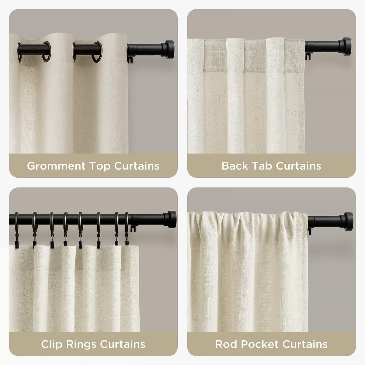 Joydeco curtain rod set includes brackets and screws for quick installation.