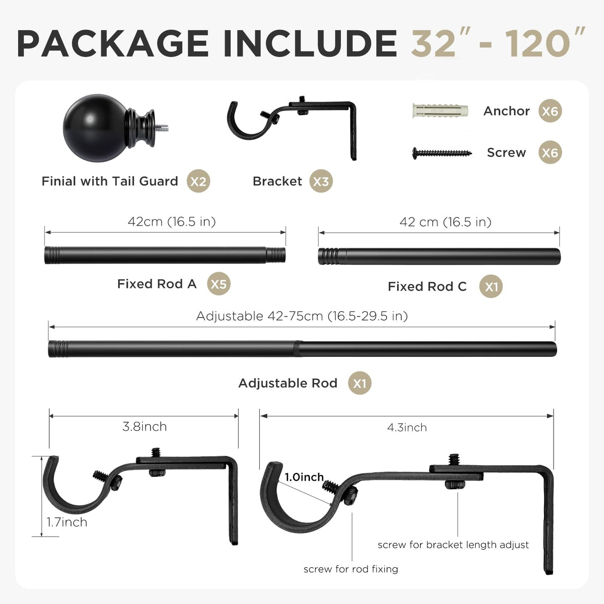 Joydeco compatible with grommet, back tab, rod pocket, and tab top curtains