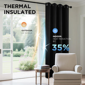 Joydeco curtains feature eight silver grommets per panel for easy hanging.