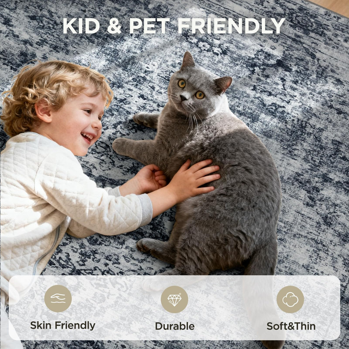 Joydeco easy-clean rug helps with quick spills and pet messes.