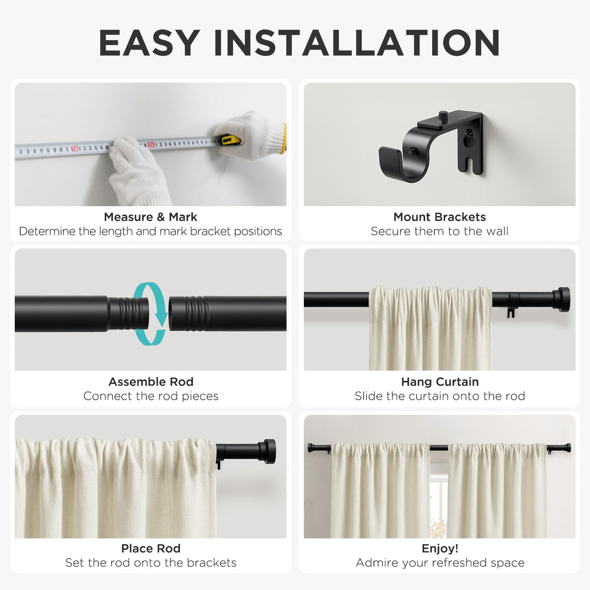 Joydeco easy installation guide helps you secure the rod with minimal effort.
