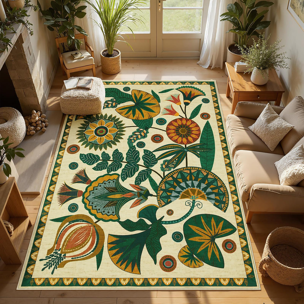 Joydeco dining-room entryway rug adds warmth and easy-clean surface