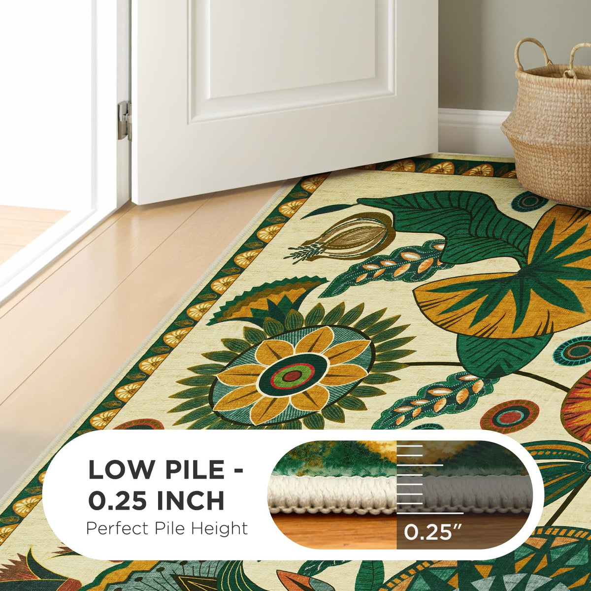 Joydeco beige-toned living room rug complements modern furniture and neutral palettes
