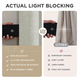 Joydeco light beige drapes create a warm, inviting atmosphere.