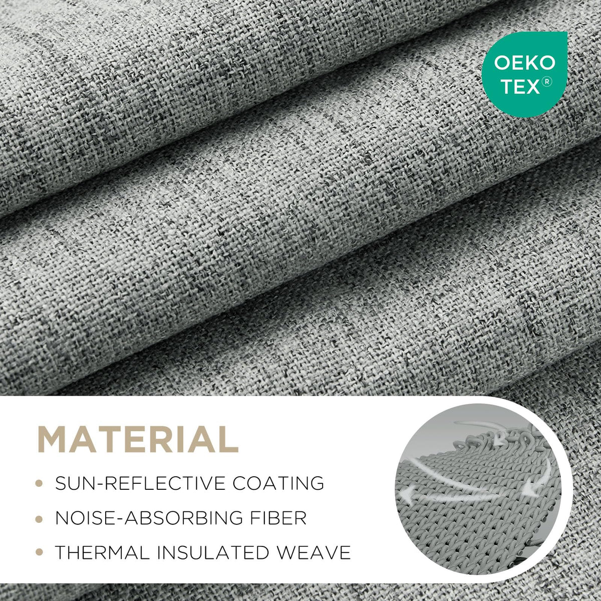 Joydeco light-grey textured curtains showcase a faux-linen look with soft drape.