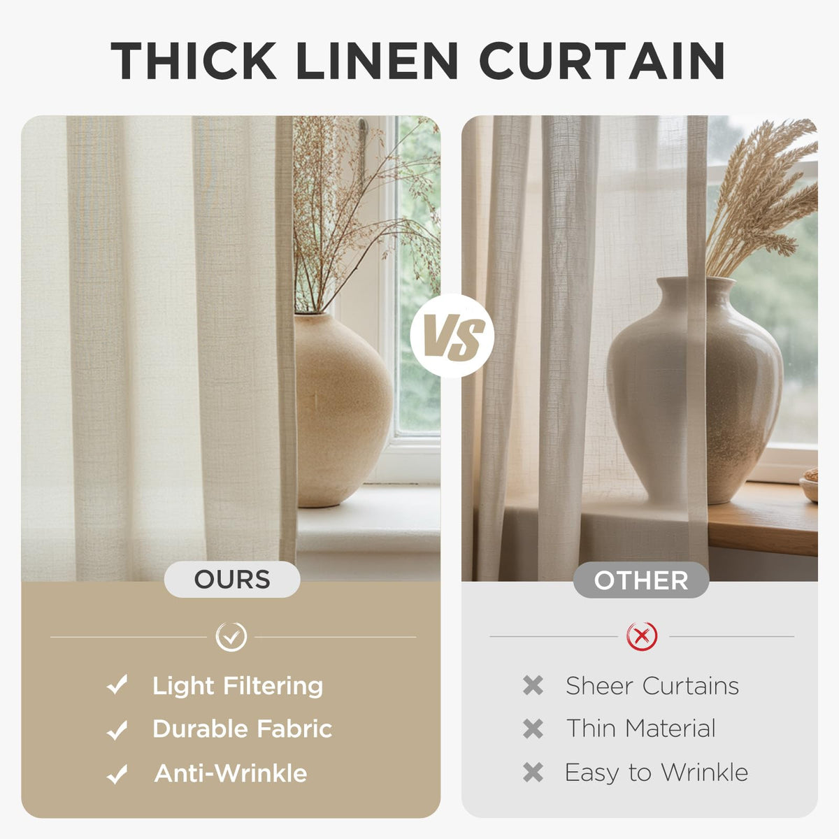 Joydeco linen curtains rod-pocket back-tab design offers versatile installation