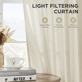 Joydeco ivory linen blend curtains provide privacy while letting in soft light.
