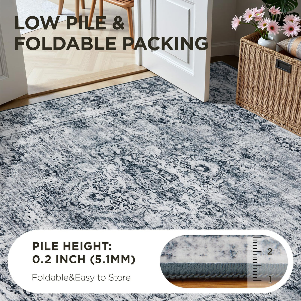 Joydeco machine-washable rug simplifies cleanup after spills.