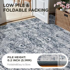 Joydeco machine-washable rug simplifies cleanup after spills.