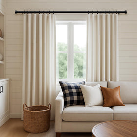 Joydeco modern black curtain rod complements contemporary decor in living spaces.