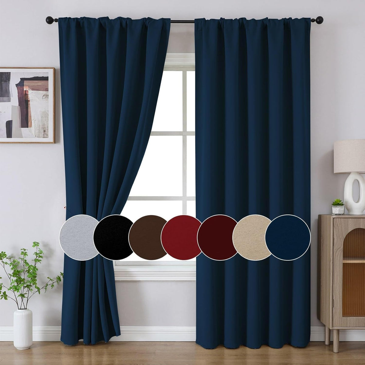 Joydeco navy blue curtains suit bedrooms and living rooms.