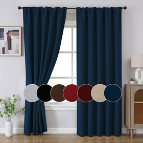 Joydeco navy blue curtains suit bedrooms and living rooms.