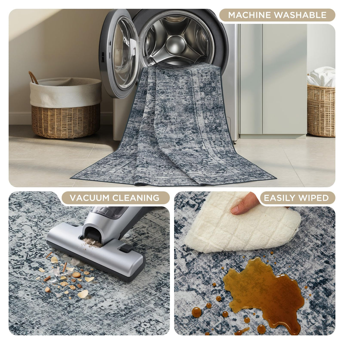 Joydeco non-slip back rug for entryways keeps floors protected.