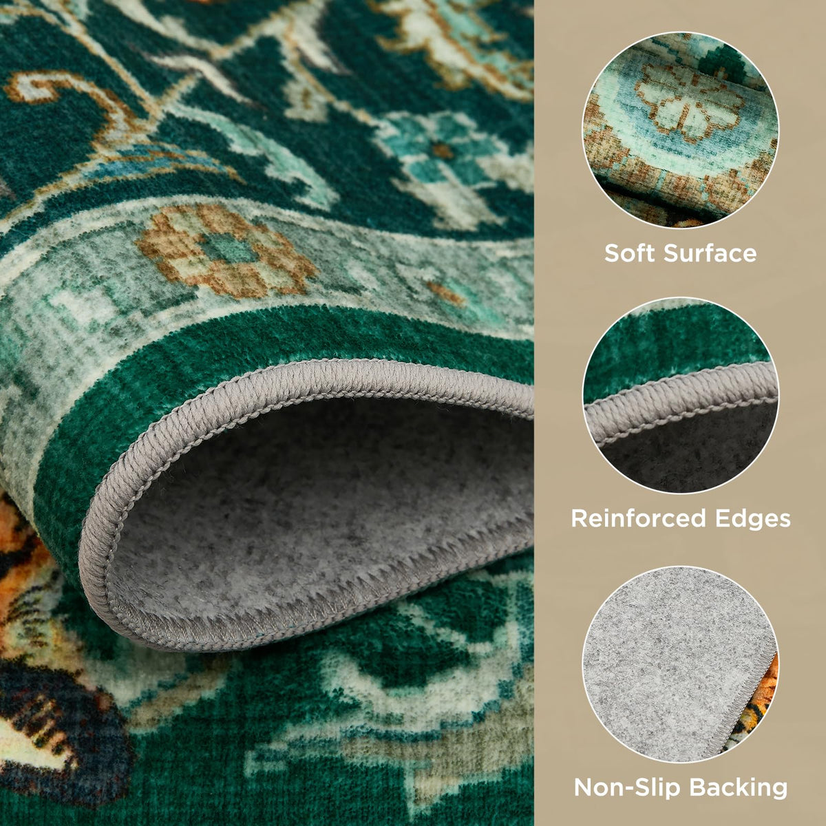 Joydeco non-slip back rug, safe for kids and pets