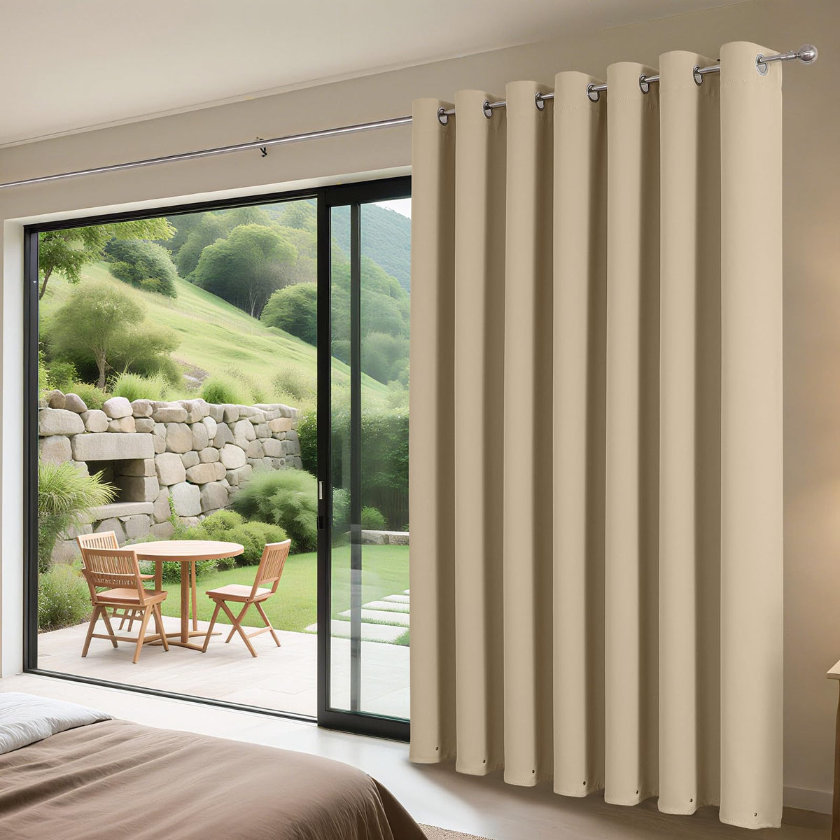 Joydeco room-divider curtain in thermal blackout for defined spaces and reduced glare