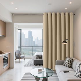 Joydeco sliding-door curtain showing silver grommets for easy installation and modern style