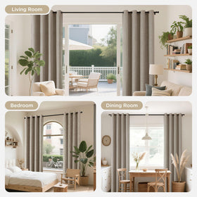 Joydeco smooth-glide grommets enabling easy sliding on burgundy curtains