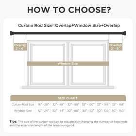 Joydeco versatile rod works with grommet, back tab, rod pocket, and tab top curtains.
