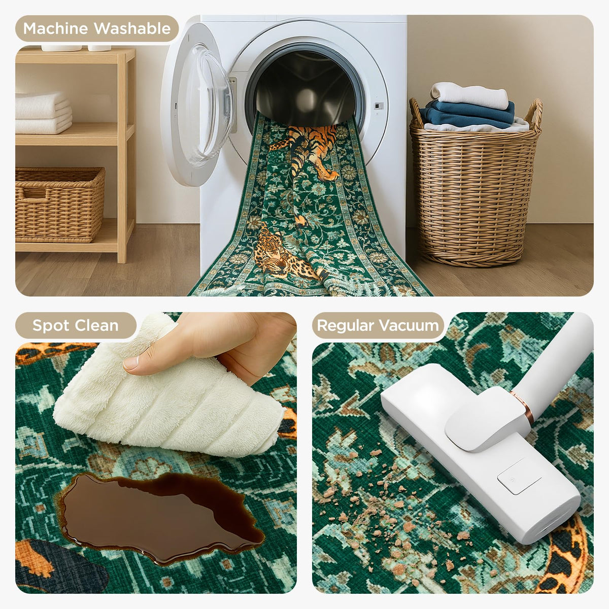 Joydeco washable rug with low pile, easy shake and quick cleaning