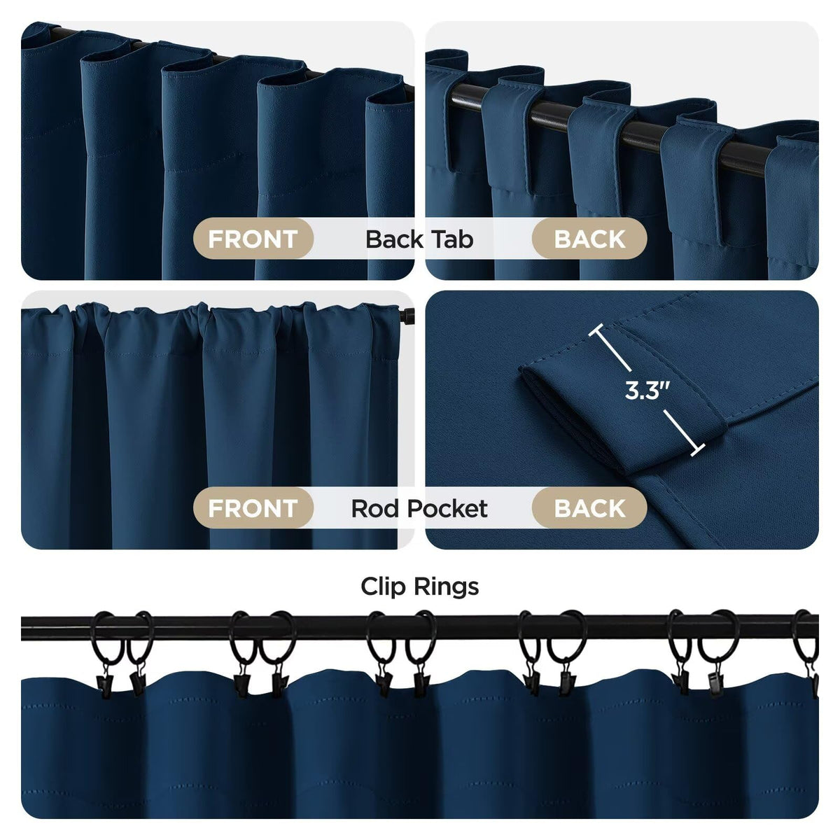 Joydeco navy blue window drapes with room-darkening design for privacy.