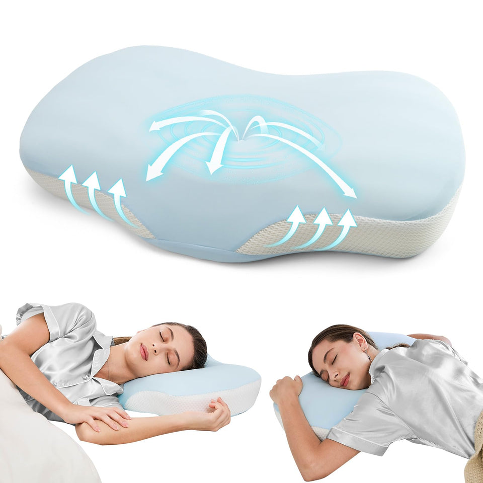 JOYENERGY ergonomic cervical pillow front view for balanced support during side and back sleep.