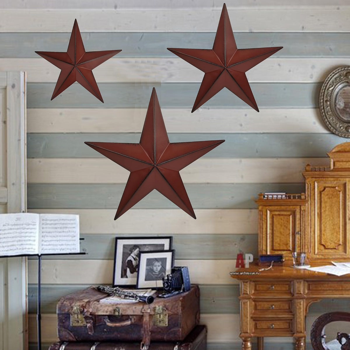 JoyEvy outdoor wall decor barn star collection enhances porch or fence spaces.
