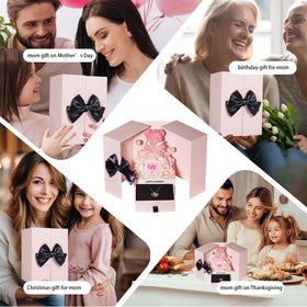 JoyFlower gift-box-with-card; ready-to-gift presentation with rose, necklace, and teddy bear.