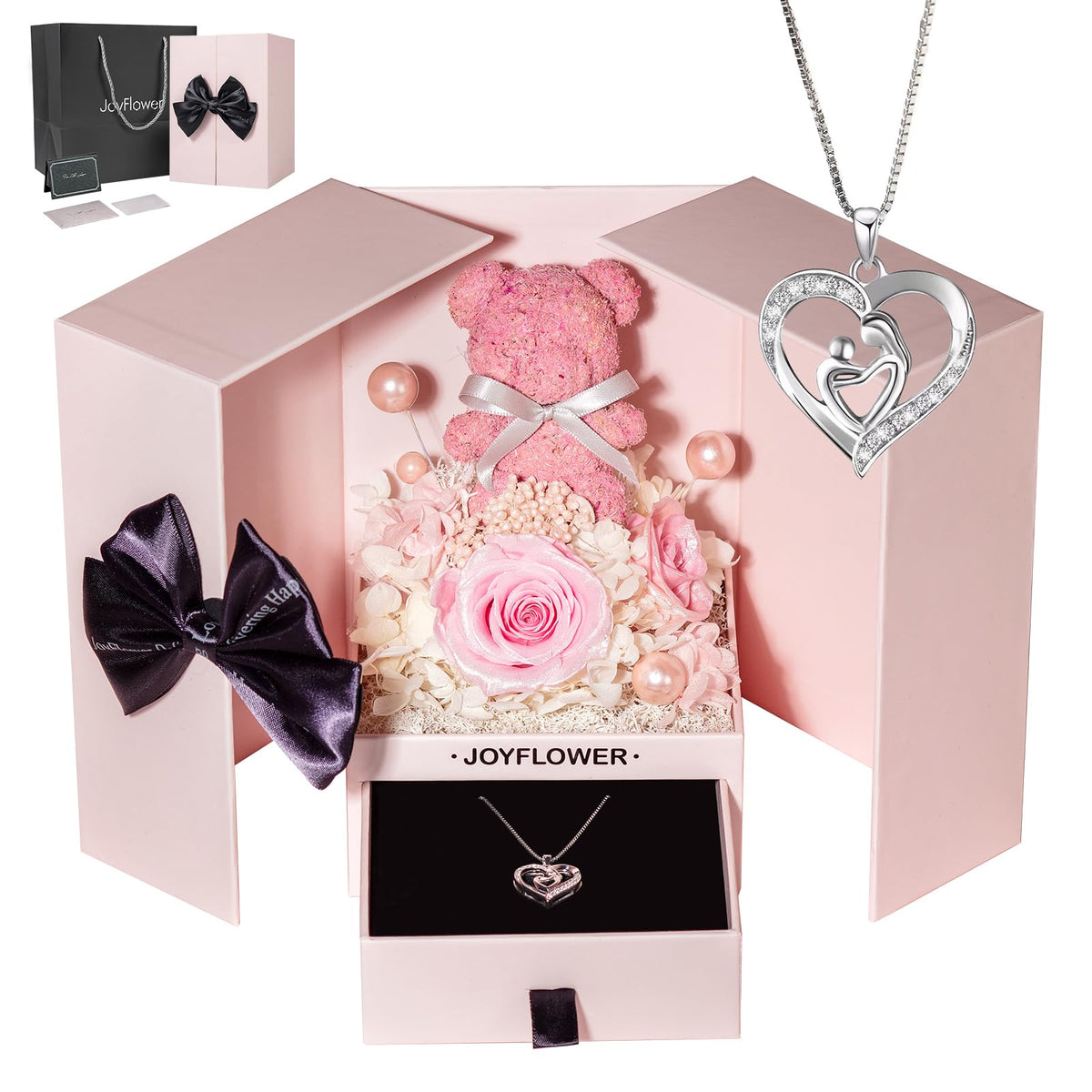 JoyFlower preserved-flowers-rose-bear; a long-lasting keepsake for mom or grandma.