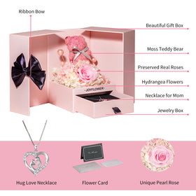 JoyFlower rose-bear-in-box; preserved roses and teddy bear create a warm, lasting gift.