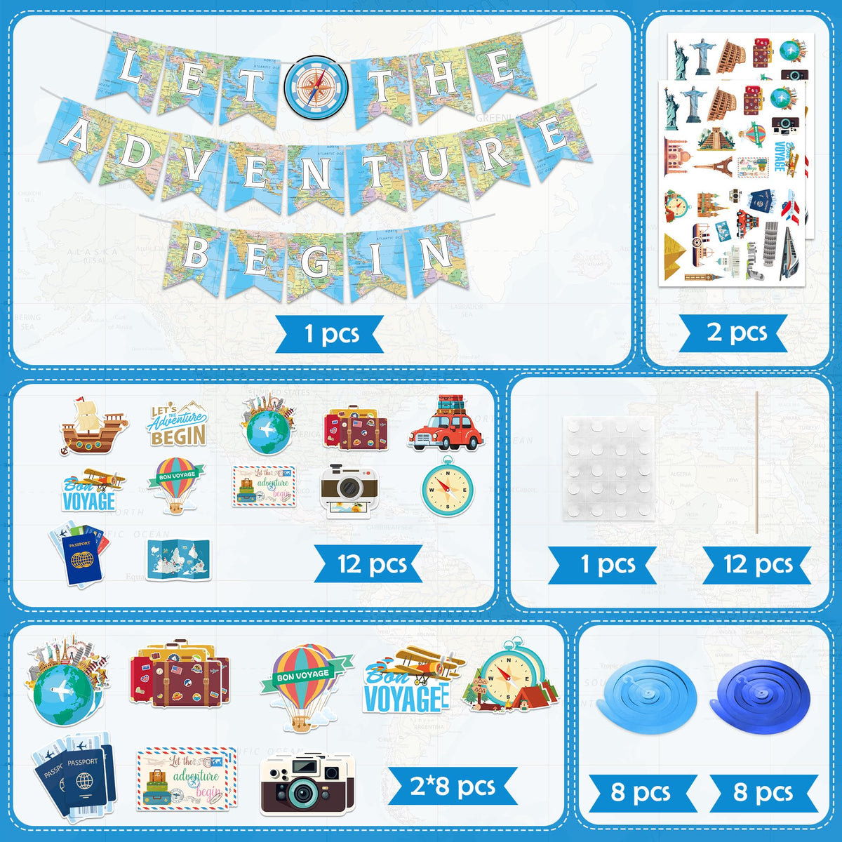 Joyful Start travel stickers to customize travel-themed celebrations